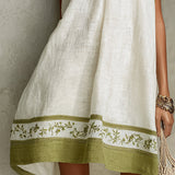 Agathe | White and Olive Green Floral Sleeveless Mini A-Line Dress