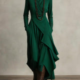 Irene | High-neck Asymmetrical Pleated Dress