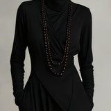 Irene | High-neck Asymmetrical Pleated Dress