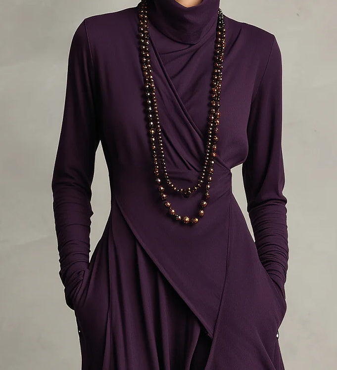 Irene | High-neck Asymmetrical Pleated Dress