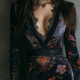 Iris | Mini Bodycon Dress in Velvet, Lace and Floral Print