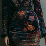 Iris | Mini Bodycon Dress in Velvet, Lace and Floral Print