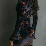 Iris | Mini Bodycon Dress in Velvet, Lace and Floral Print