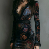 Iris | Mini Bodycon Dress in Velvet, Lace and Floral Print