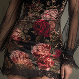 Eglantine | Mini Dress in Tulle, Rose Print and Lace