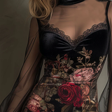 Eglantine | Mini Dress in Tulle, Rose Print and Lace