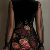 Eglantine | Mini Dress in Tulle, Rose Print and Lace