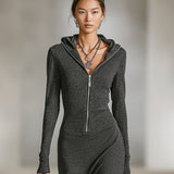 LIORRA | LONG-SLEEVE TUNIC DRESS WITH HOOD AND ZIPPER DETAIL