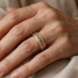 Filigree Scroll Ring with Pavé Stone Accents in Gold Tones