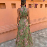 Florencia™ | Long Floral Dress with Low Neckline