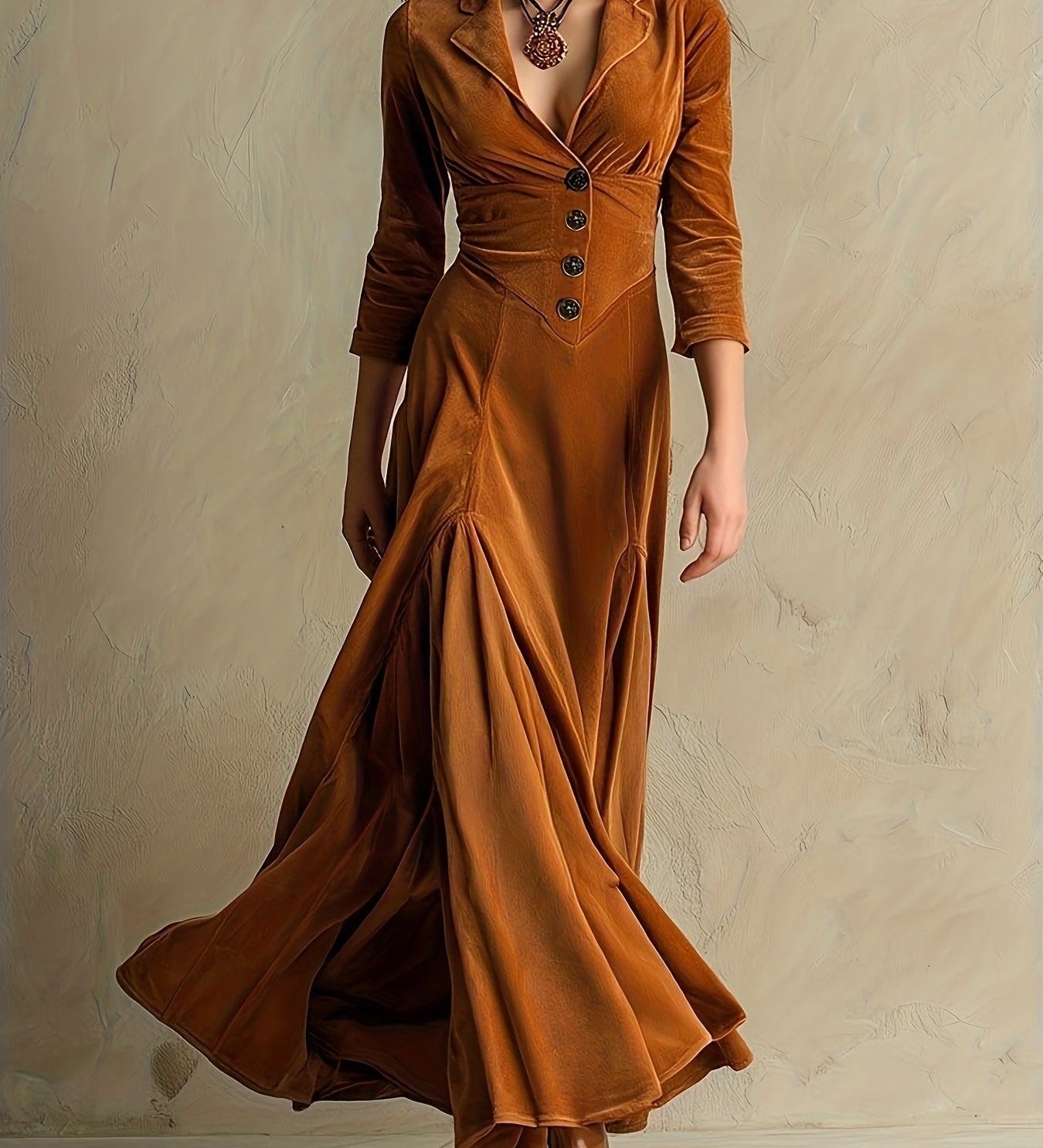 ELOWENNA | ELEGANT BUTTON-FRONT COLLAR DRESS WITH 7/8 SLEEVE