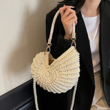 Orsola | Woven Tote Bag with Chain Strap - Black