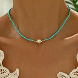 Minimal Necklace in Turquoise and Pearls