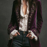 Erica | Long Vintage Velvet Jacket with Embroidery
