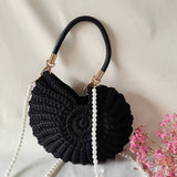 Orsola | Woven Tote Bag with Chain Strap - Black