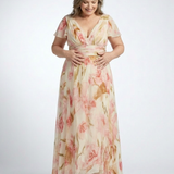 Elara | V Neck Short Sleeve Floral Maxi Dress