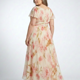 Elara | V Neck Short Sleeve Floral Maxi Dress