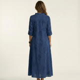 Mariam | Cotton-Linen Maxi Dress with Tonal Floral Embroidery