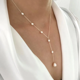 Lariat Necklace with Cascading Pearls