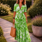Ione | Short Sleeve V Neck Floral Midi Dress