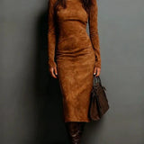 SELWYNNE | HIGH-NECK SUEDE MAXI DRESS