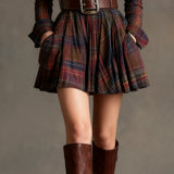 Cinnamon | Mini Vintage Dress in Red and Brown Check (with belt)