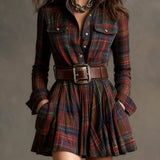 Cinnamon | Mini Vintage Dress in Red and Brown Check (with belt)