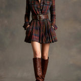 Cinnamon | Mini Vintage Dress in Red and Brown Check (with belt)