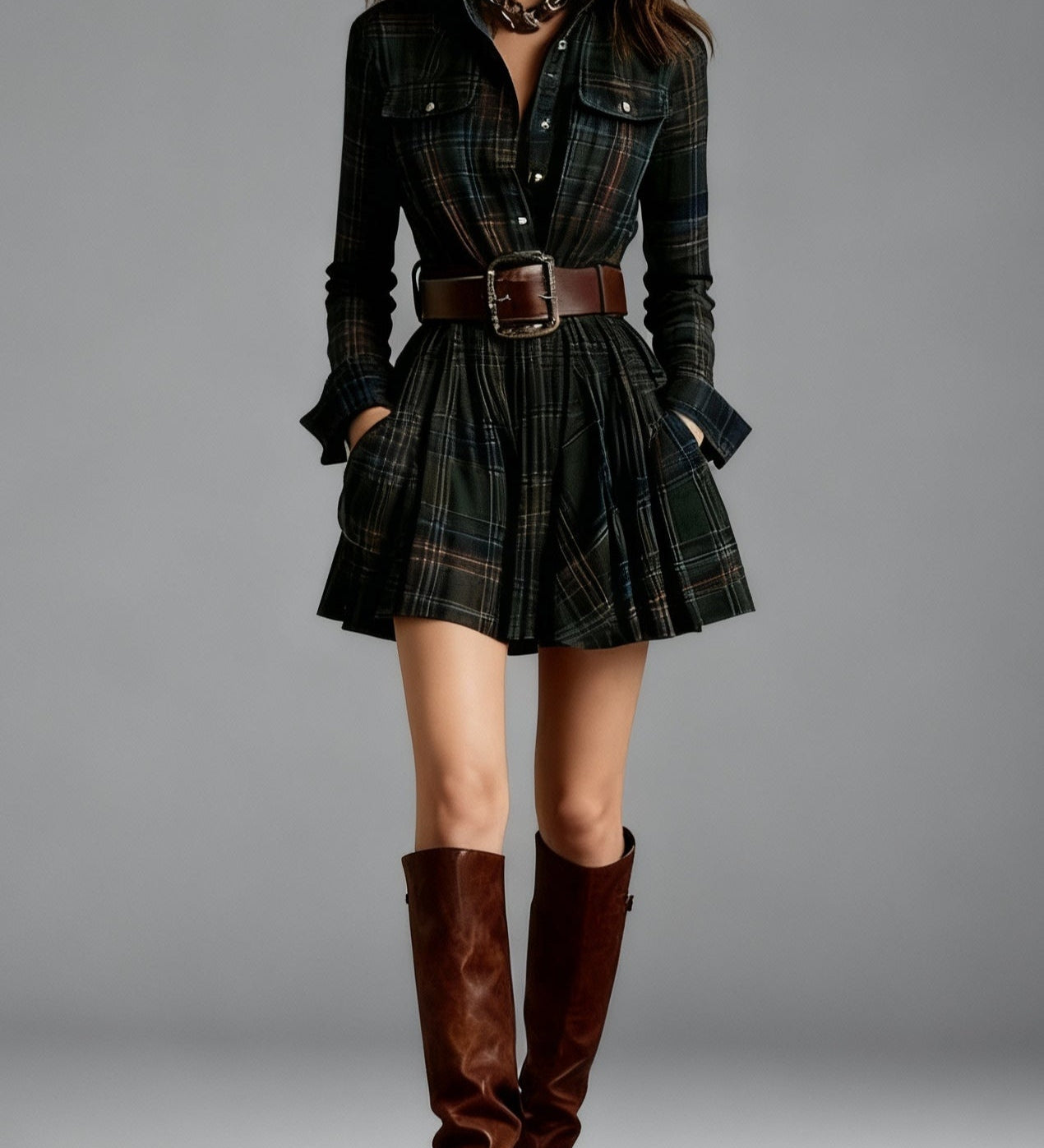 Cinnamon | Mini Vintage Dress in Red and Brown Check (with belt)