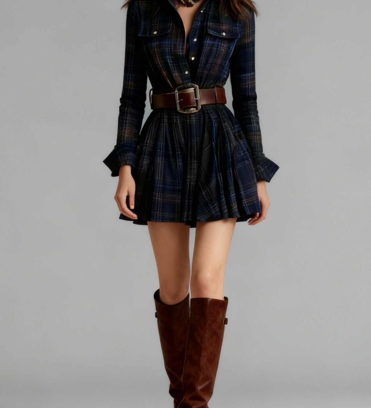 Cinnamon | Mini Vintage Dress in Red and Brown Check (with belt)