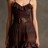 Marielle | Vintage Check and Stripe Mini Dress with Oversized Jacket (with belt)