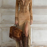Beatrice | Western Faux Suede Fringe Dress