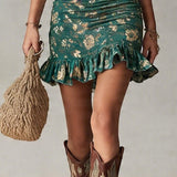 Melody | Mini Ruffled Dress in Green Bohemian Print