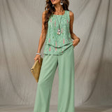 Maravillas™ | Mint Green Layered Top and Trousers Set