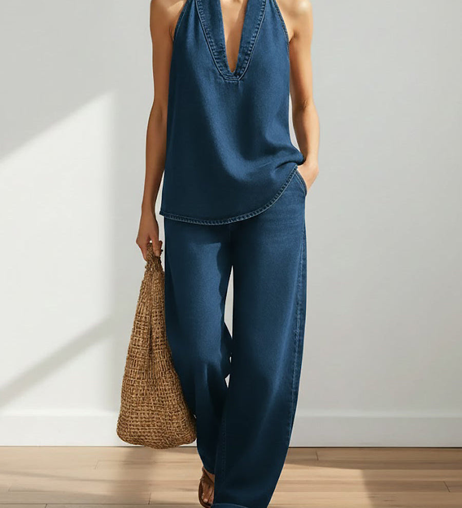 Ivy | Vintage Washed Soft Denim-Look Two-Piece Set