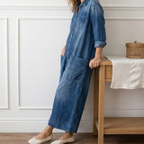 Diana | Vintage Washed Soft Cotton Denim Jumpsuit with Button Closure