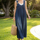 Karen | Vintage Washed Soft Cotton Feel Denim Maxi Dress