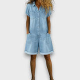 Joan | Vintage short Cotton Denim-Look Overalls