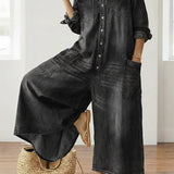 Diana | Vintage Washed Soft Cotton Denim Jumpsuit with Button Closure