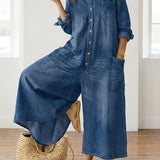 Diana | Vintage Washed Soft Cotton Denim Jumpsuit with Button Closure