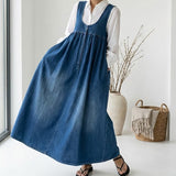 Karen | Vintage Washed Soft Cotton Feel Denim Maxi Dress