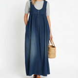 Karen | Vintage Washed Soft Cotton Feel Denim Maxi Dress