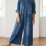Diana | Vintage Washed Soft Cotton Denim Jumpsuit with Button Closure