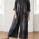 Diana | Vintage Washed Soft Cotton Denim Jumpsuit with Button Closure