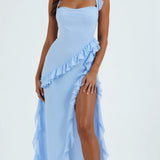 SOLANDRA | PROM DRESS WITH RUFFLE AND SLIT MAXI
