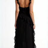 SOLANDRA | PROM DRESS WITH RUFFLE AND SLIT MAXI