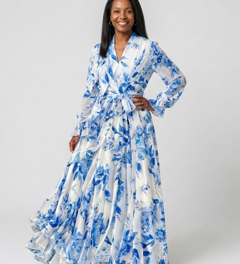 Lillian | Floral Long Sleeve Wrap Maxi Dress