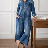 Diana | Vintage Washed Soft Cotton Denim Jumpsuit with Button Closure