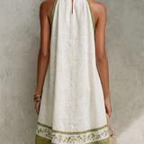 Agathe | White and Olive Green Floral Sleeveless Mini A-Line Dress