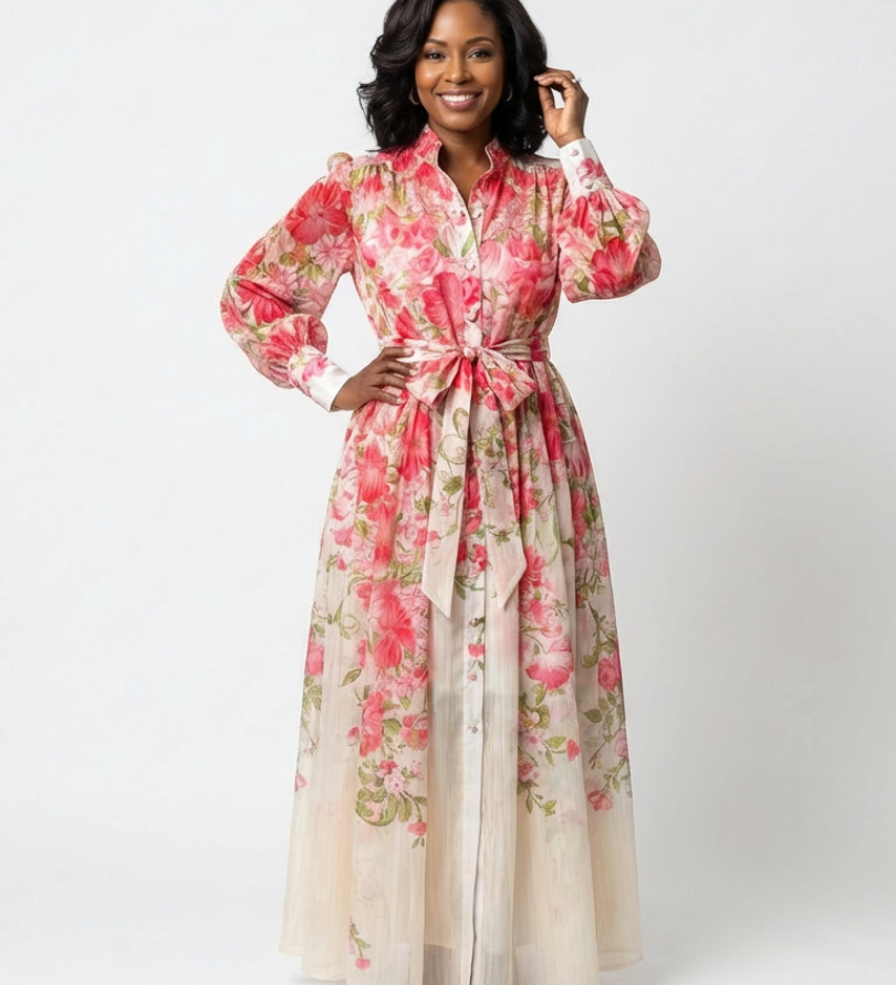 Cressida - Floral Sheer Long Sleeve Maxi Dress